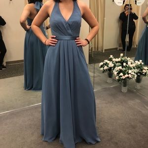 Chiffon Halter Bridesmaid Dress with Tulle Bow